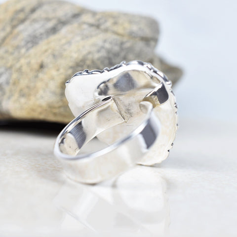 Blue Lace Agate Heart Ring: Adjustable Sterling Silver Statement Ring