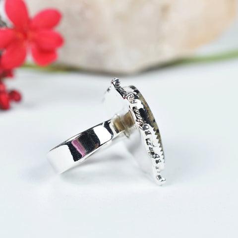 Handmade Dalmatian Jasper Heart Ring: Adjustable Sterling Silver