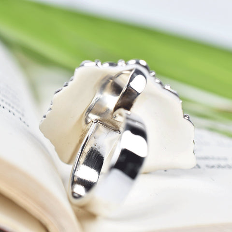 Handmade Dendritic Agate Heart Ring: Sterling Silver Adjustable Statement Ring