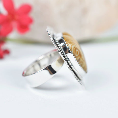 Handmade Snake Jasper & Sterling Silver Adjustable Heart Ring