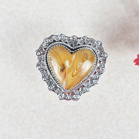 Handmade Snake Jasper Heart Ring: Sterling Silver Adjustable Statement Ring
