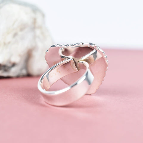 Handmade K2 Jasper Heart Ring: Adjustable Sterling Silver Statement Ring