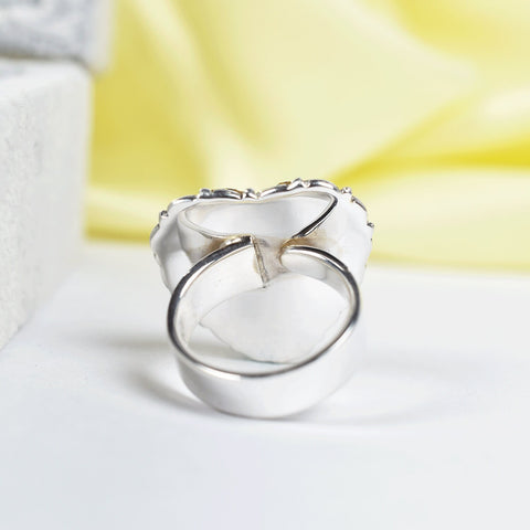 Handmade Serpentine Heart Ring: Adjustable Sterling Silver Statement Ring