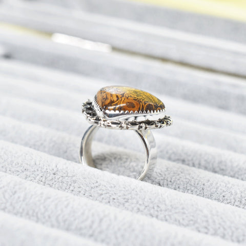 Handmade Serpentine Heart Ring: Adjustable Sterling Silver Statement Ring