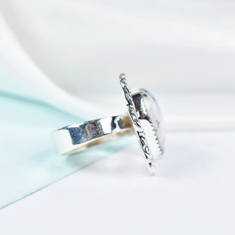 Handmade Dendritic Agate Heart Ring: Sterling Silver Adjustable Statement Ring