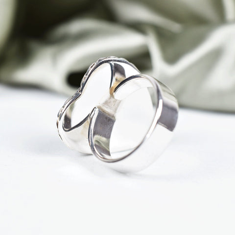 Handmade K2 Jasper Heart Ring: Adjustable Sterling Silver Statement Ring