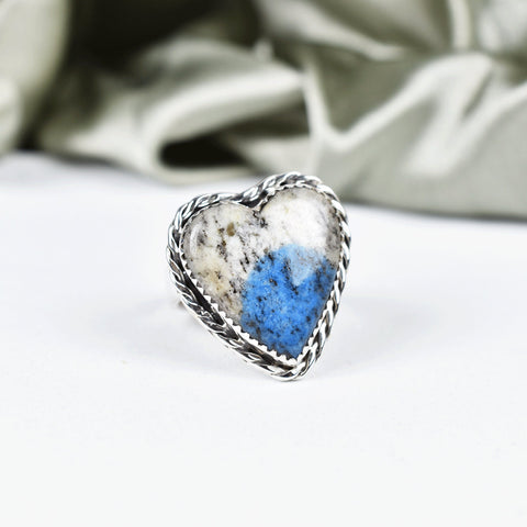 Handmade K2 Jasper Heart Ring: Adjustable Sterling Silver Statement Ring