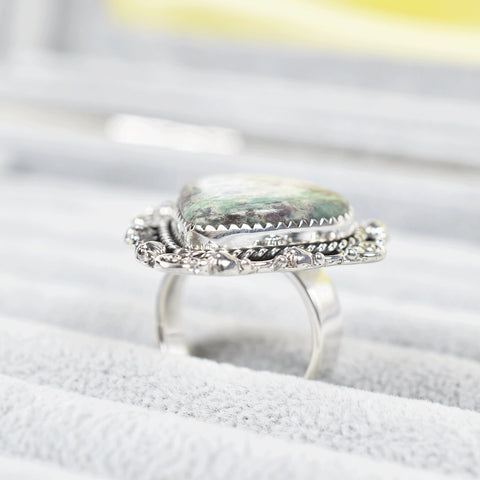 Handmade Ruby Fuchsite Heart Ring: Adjustable 925 Sterling Silver