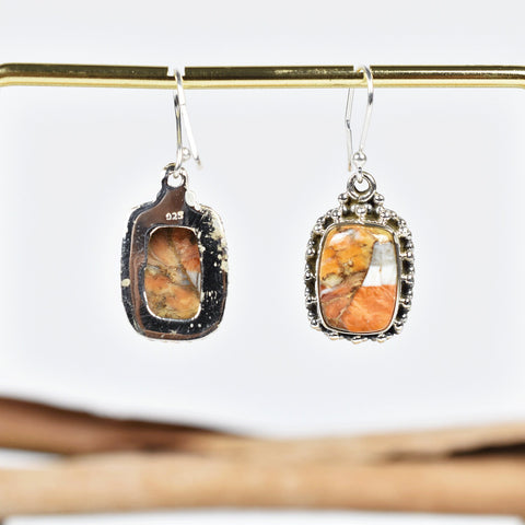 Handmade Spiny Oyster Turquoise & Sterling Silver Drop Dangle Earrings for Women