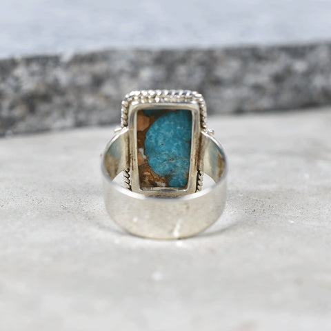 Handmade Spiny Oyster Turquoise & Sterling Silver Adjustable Ring, Statement Ring for Women (Size 8)