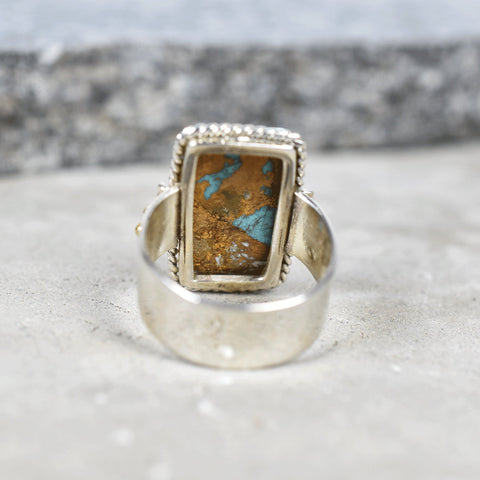 Handmade Spiny Oyster Turquoise & Sterling Silver Adjustable Ring, Statement Ring for Women (Size 7)