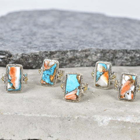Handmade Spiny Oyster Turquoise & Sterling Silver Statement Ring (Size 8)