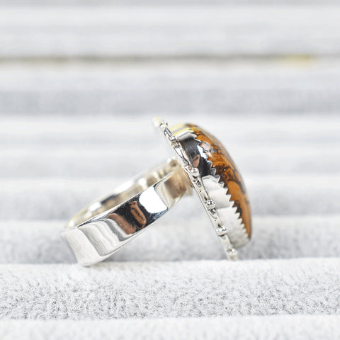 Handmade Serpentine Heart Ring: Adjustable Sterling Silver Statement Ring