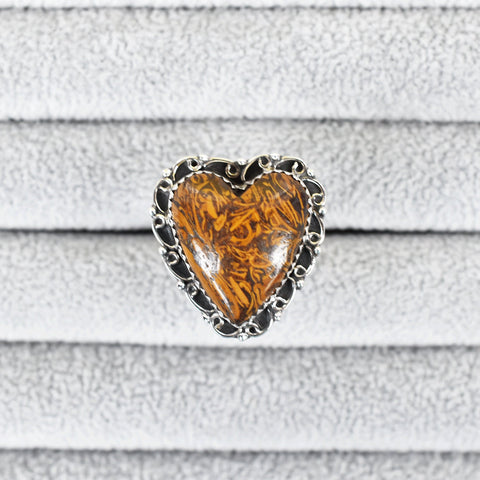 Handmade Serpentine Heart Ring: Adjustable Sterling Silver Statement Ring