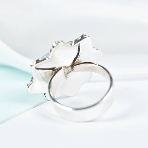 Handmade Dendritic Agate Heart Ring: Sterling Silver Adjustable Statement Ring