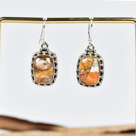 Handmade Spiny Oyster Turquoise & Sterling Silver Drop Dangle Earrings for Women