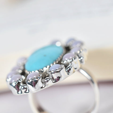 Handmade Pink Opal & Turquoise Sterling Silver Adjustable Ring