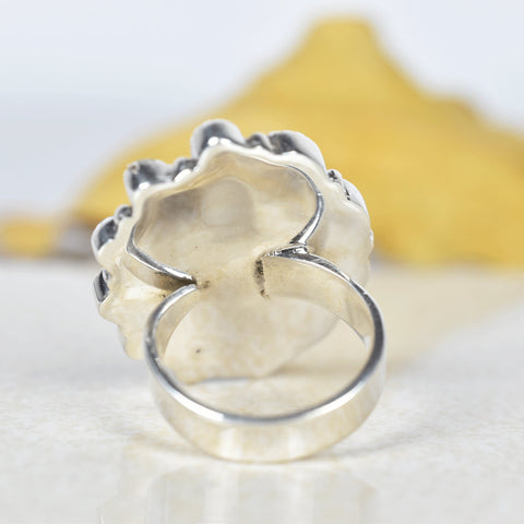 Handmade Turquoise & Sterling Silver Adjustable Ring, Pearl Statement Ring for Women