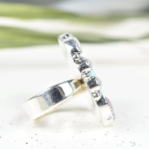 Handmade Pink Opal & Sterling Silver Adjustable Ring, Turquoise Statement Ring for Women