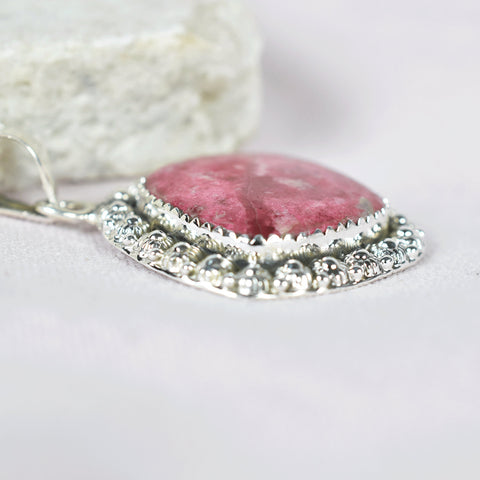 Handmade Red Thulite & Sterling Silver Pendant Necklace with 18 Inch Adjustable Chain