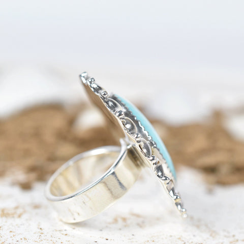 Handmade Turquoise & 925 Sterling Silver Adjustable Ring, Statement Ring for Women