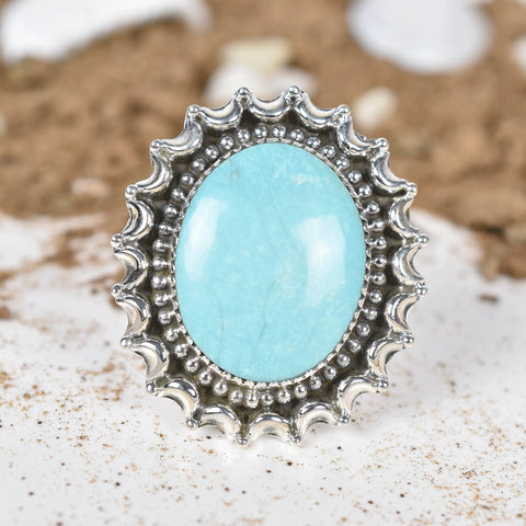 Handmade Turquoise & 925 Sterling Silver Adjustable Ring, Statement Ring for Women