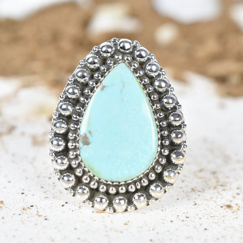 Handmade Turquoise & 925 Sterling Silver Adjustable Ring, Statement Ring for Women