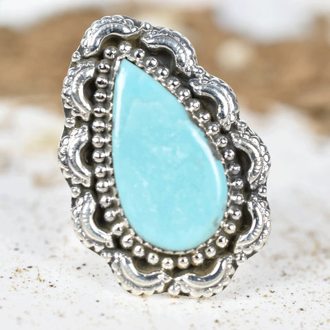 Handmade Turquoise & 925 Sterling Silver Adjustable Ring, Statement Ring for Women