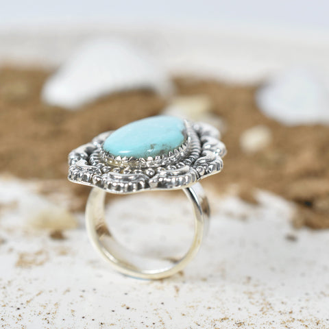 Handmade Turquoise & 925 Sterling Silver Adjustable Ring, Statement Ring for Women