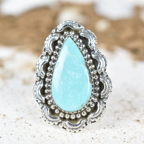 Handmade Turquoise & 925 Sterling Silver Adjustable Ring, Statement Ring for Women