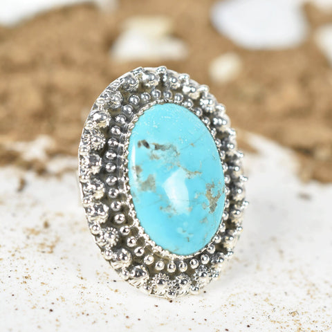 Handmade Turquoise & 925 Sterling Silver Adjustable Ring, Statement Ring for Women