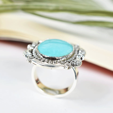 Handmade Turquoise & 925 Sterling Silver Adjustable Ring, Statement Ring for Women