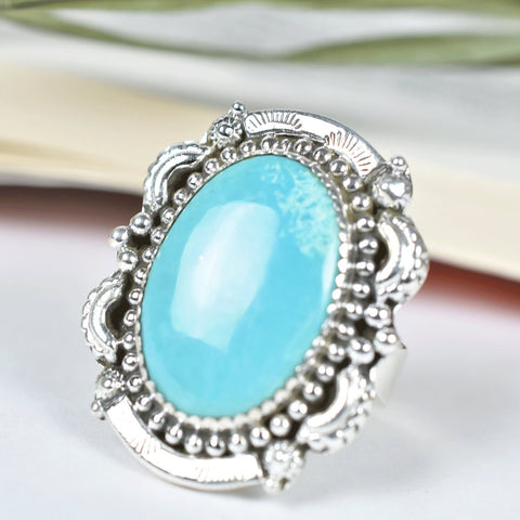 Handmade Turquoise & 925 Sterling Silver Adjustable Ring, Statement Ring for Women
