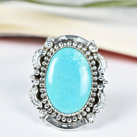 Handmade Turquoise & 925 Sterling Silver Adjustable Ring, Statement Ring for Women