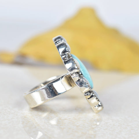 Handmade Turquoise & Sterling Silver Adjustable Ring, Pearl Statement Ring for Women