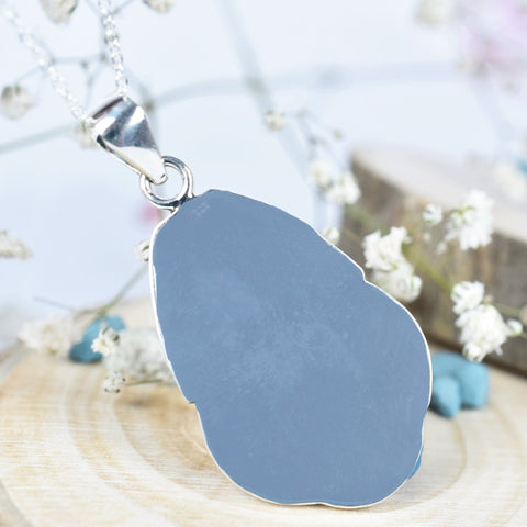 Handmade Spiny Oyster Turquoise & Sterling Silver Pendant Necklace with 18 Inch Adjustable Chain