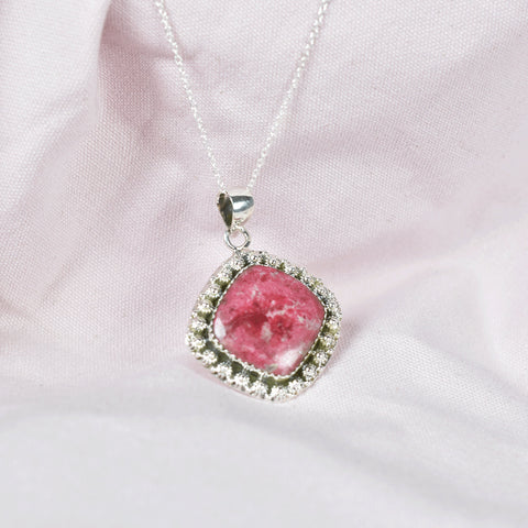 Handmade Red Thulite & Sterling Silver Pendant Necklace with 18 Inch Adjustable Chain