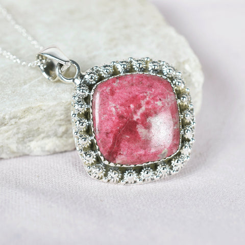 Handmade Red Thulite & Sterling Silver Pendant Necklace with 18 Inch Adjustable Chain