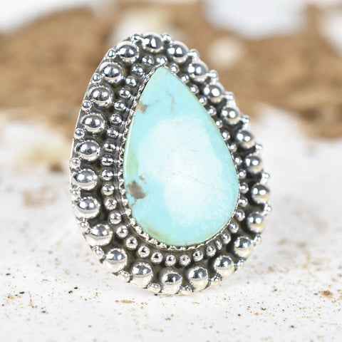 Handmade Turquoise & 925 Sterling Silver Adjustable Ring, Statement Ring for Women