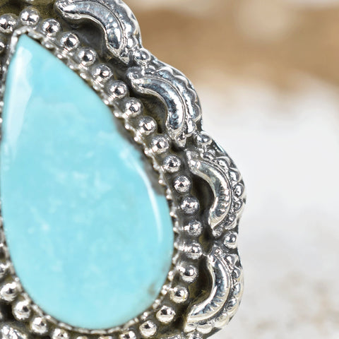 Handmade Turquoise & 925 Sterling Silver Adjustable Ring, Statement Ring for Women