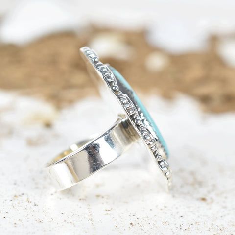 Handmade Turquoise & 925 Sterling Silver Adjustable Ring, Statement Ring for Women