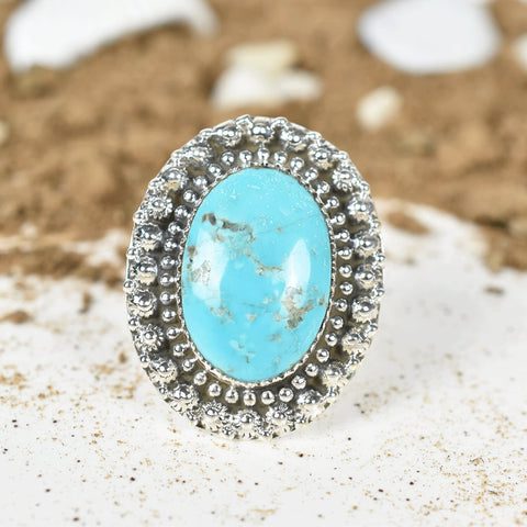 Handmade Turquoise & 925 Sterling Silver Adjustable Ring, Statement Ring for Women