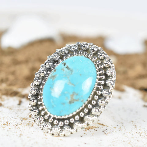 Handmade Turquoise & 925 Sterling Silver Adjustable Ring, Statement Ring for Women
