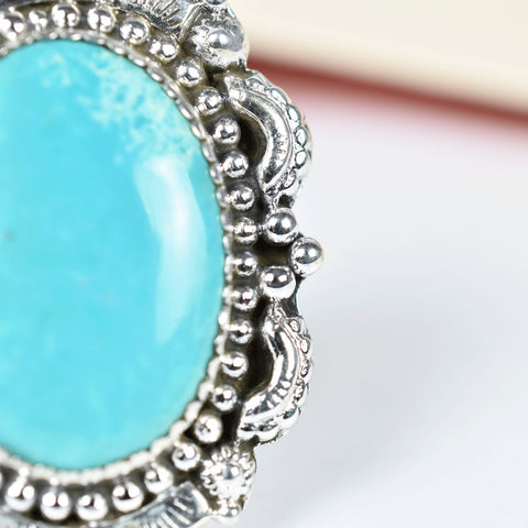 Handmade Turquoise & 925 Sterling Silver Adjustable Ring, Statement Ring for Women