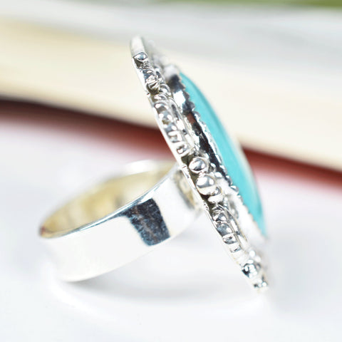 Handmade Turquoise & 925 Sterling Silver Adjustable Ring, Statement Ring for Women