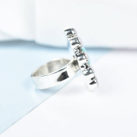 Handmade Pink Opal & Turquoise Sterling Silver Adjustable Ring