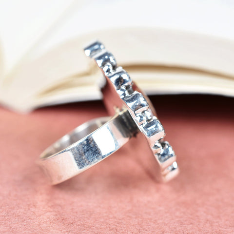 Handmade Crazy Lace Agate & Sterling Silver Adjustable Ring, CZ Statement Ring for Women