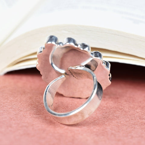 Handmade Crazy Lace Agate & Sterling Silver Adjustable Ring, CZ Statement Ring for Women