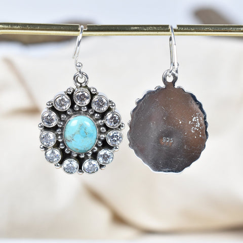 Turquoise Sterling Silver Dangle Earrings with Cubic Zircon