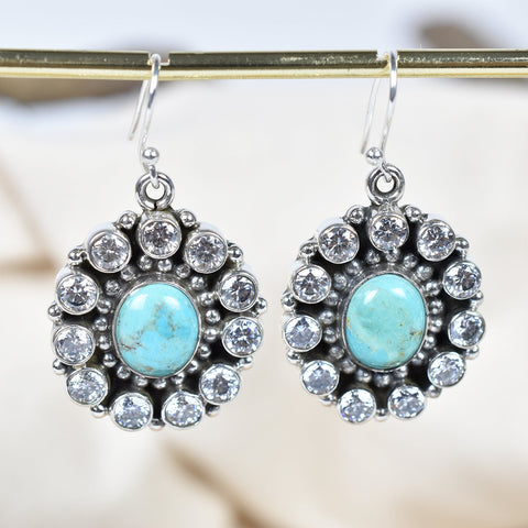 Turquoise Sterling Silver Dangle Earrings with Cubic Zircon